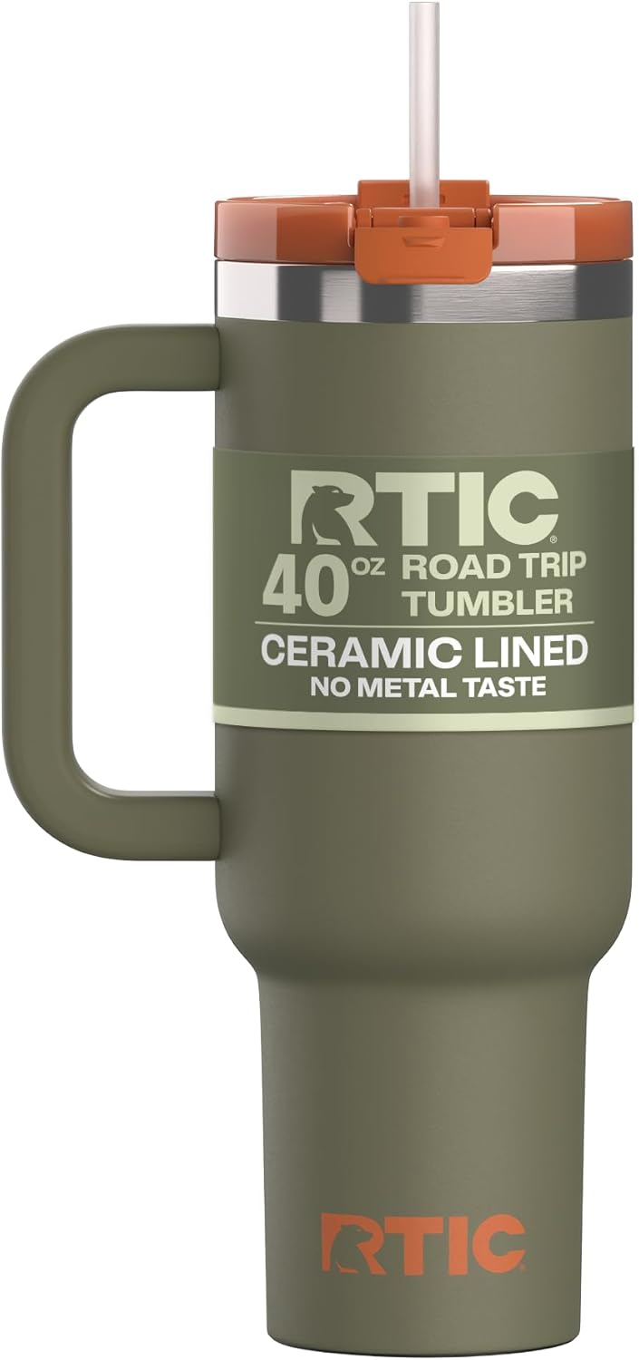 RTIC 30 oz Road Trip Tumbler Double-Walled Ceramic Lined InsulatedStainless Steel Portable Travel Coffee Mug Cup with Lid, Handle and Straw, Periwinkle Bouquet