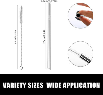 Lazycorner 16 Pcs Metal Straw Reusable 8.5" 10.5" 6mm Stainless Steel Straws for Tumblers 20oz-32oz, Rainbow Drinking Straws with Silicone Tips, 4 Straw Cleaner Brush, 1 Travel Case