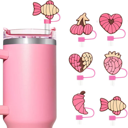 6PCS Pink Black Girl Straw Covers for Stanley Cup，Cute Silicone Straw Topper for 10mm Drinking Straw Tip Covers Stanley Cup Accessories