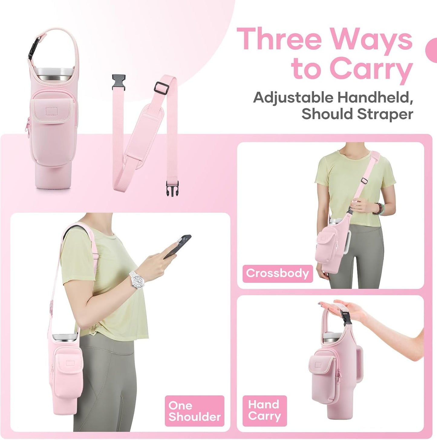 Bufilea Carrier Bag with Phone Holder Pockets for Stanley 40/30oz Tumbler with Handle, Insulated Neoprene Crossbody Bag Cup Holder w/Shoulder & Handheld Straps Fits Stanley Cup Accessories