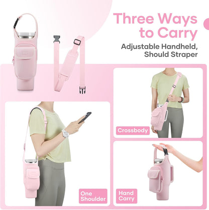 Bufilea Carrier Bag with Phone Holder Pockets for Stanley 40/30oz Tumbler with Handle, Insulated Neoprene Crossbody Bag Cup Holder w/Shoulder & Handheld Straps Fits Stanley Cup Accessories