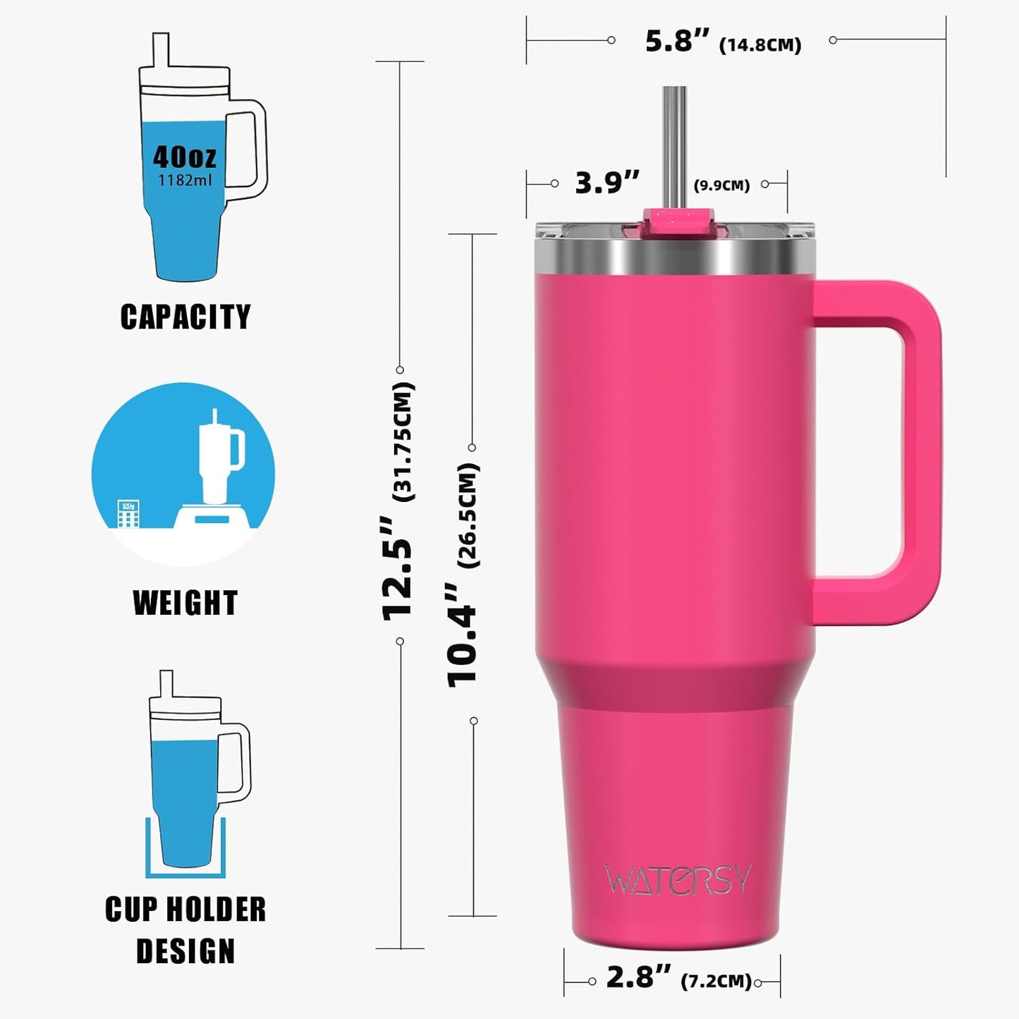 40 oz Tumbler with Handle,Tumbler with Lid and Straw,Double Wall Insulated Cup Stainless Steel Travel Mug(Cold for 34 Hours),Water Bottle for Iced Tea,Coffee,Cold Beverages(Purple)