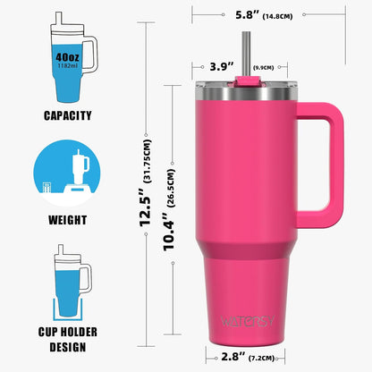 40 oz Tumbler with Handle,Tumbler with Lid and Straw,Double Wall Insulated Cup Stainless Steel Travel Mug(Cold for 34 Hours),Water Bottle for Iced Tea,Coffee,Cold Beverages(Purple)