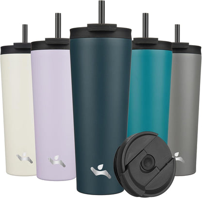 Konokyo 30 OZ Insulated Tumbler with Lid and 2 Straws Stainless Steel Water Bottle Vacuum Travel Mug Coffee Cup,Pastel Sunset