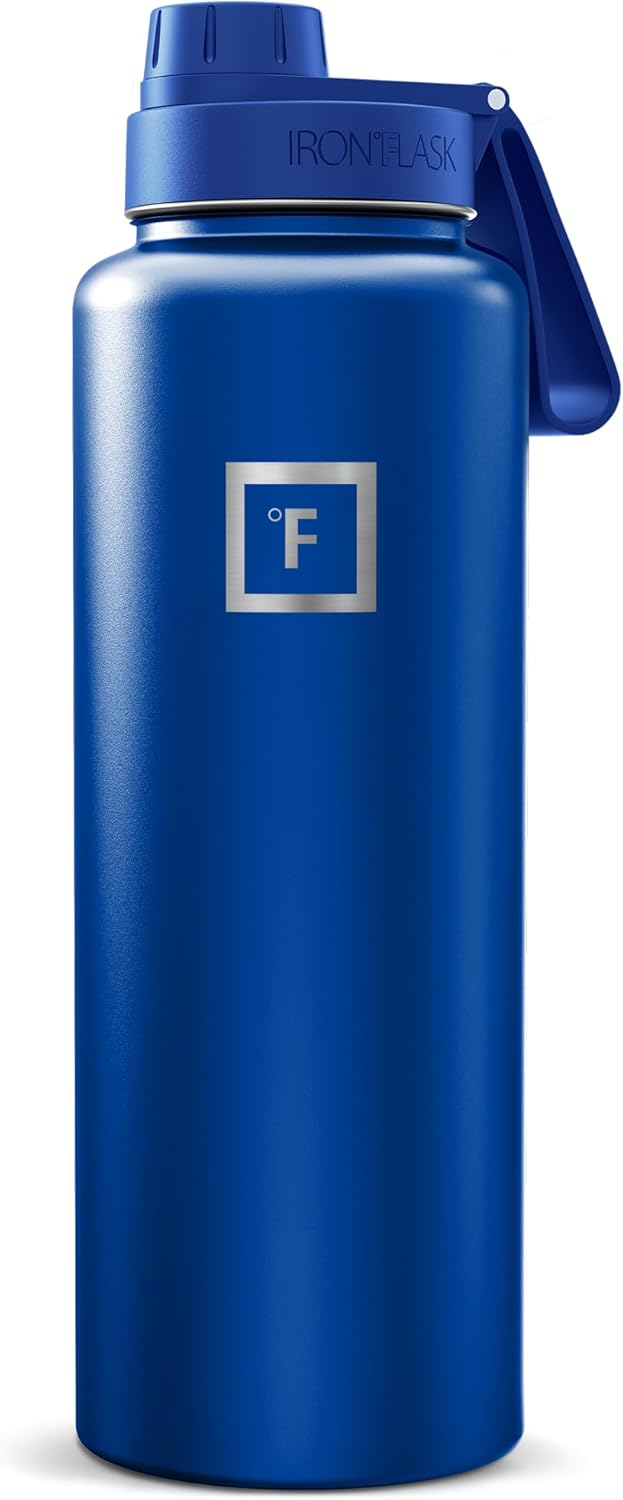 IRON °FLASK Camping & Hiking Hydration Flask with Straw, Wide Mouth Insulated Stainless Steel Sports Water Bottle - 40 oz Midnight Black
