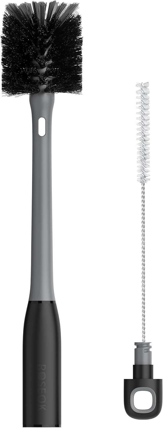 ROSEOK 2 in 1 Long Handle Bottle Brush with Straw Brush for Cleaning Glass, Sports Bottle, Coffee Mug,Navy Blue,1 Pack