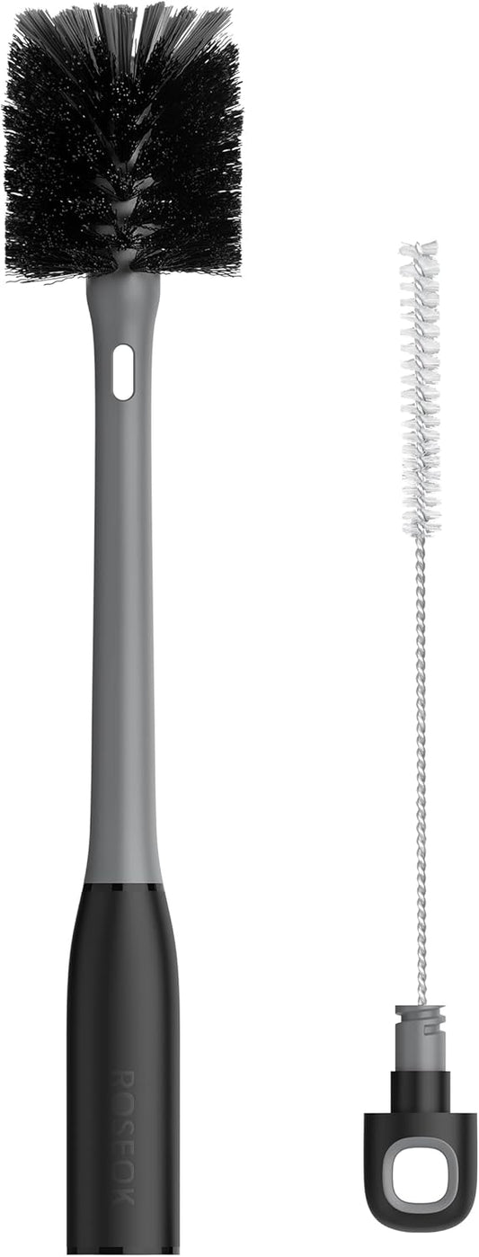 ROSEOK 2 in 1 Long Handle Bottle Brush with Straw Brush for Cleaning Glass, Sports Bottle, Coffee Mug,Navy Blue,1 Pack