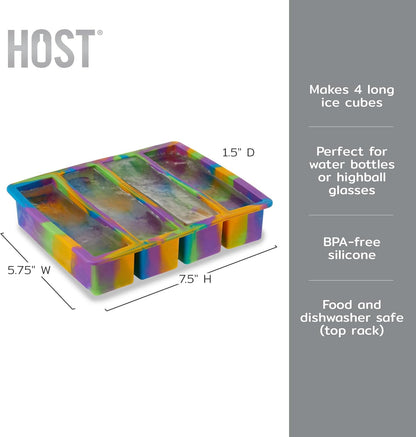 Host Ice Cube Tray, Makes Four 5-Inch Long Cubes, Durable Silicone Trays with Easy Release Design, Perfect for Water Bottles and Highball Glasses, Home Bar Accessories, Set of 1, Marble
