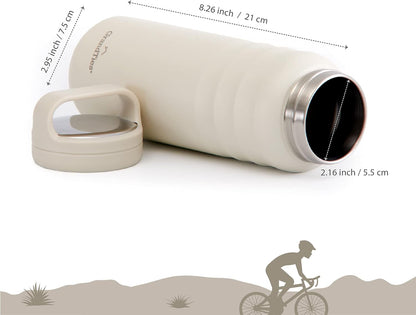 GRANDTIES 2 Lids Sports Stainless Steel Water Bottles – Wide Mouth Vacuum Insulated Reusable Leak Proof BPA-Free Travel Metal Canteen, Thermal Bottles for Men Women Gym (Ivory White 32 oz)