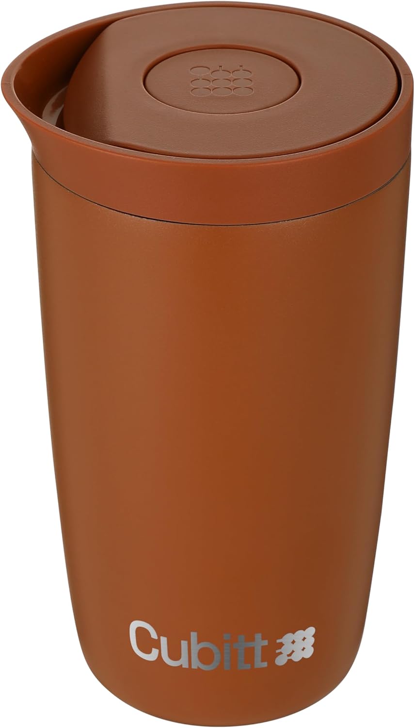 Cubitt Coffee Mug 12oz – Smart Lid, Ceramic Interior, Leak-Proof, Stainless Steel, Sand