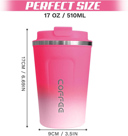 SPLMIFA Travel Coffee Mug Leak-Proof, Reusable Coffee Cups with Lids, Stainless Steel Vacuum Insulated Coffee Tumblers, Thermal Insulation Cup for Men and Women Hot & Cold Drinks(2nd-Green Pink, 12OZ)