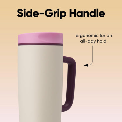 Owala SmoothSip Slider Insulated Stainless Steel Coffee Tumbler, Reusable Iced Coffee Cup, Hot Coffee Travel Mug, BPA Free 20 oz, Grey/Blue (High Dive)