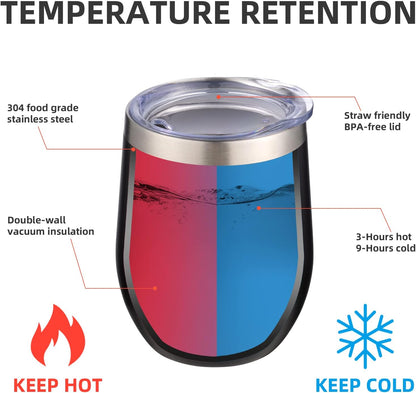 12 oz Insulated Wine Tumbler with Lid and Straw,Stainless Steel Stemless Wine Tumbler Glasses Double Wall Vacuum Wine Cups Tumbler for Coffee,Champaign,Cocktail,Office（Silver,1）
