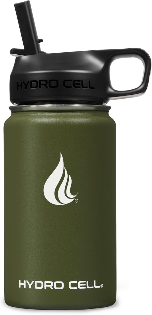HYDRO CELL Stainless Steel Insulated Water Bottle with Straw - For Cold & Hot Drinks - Metal Vacuum Flask with Screw Cap and Modern Leakproof Sport Thermos for Adults (Neon 18oz)