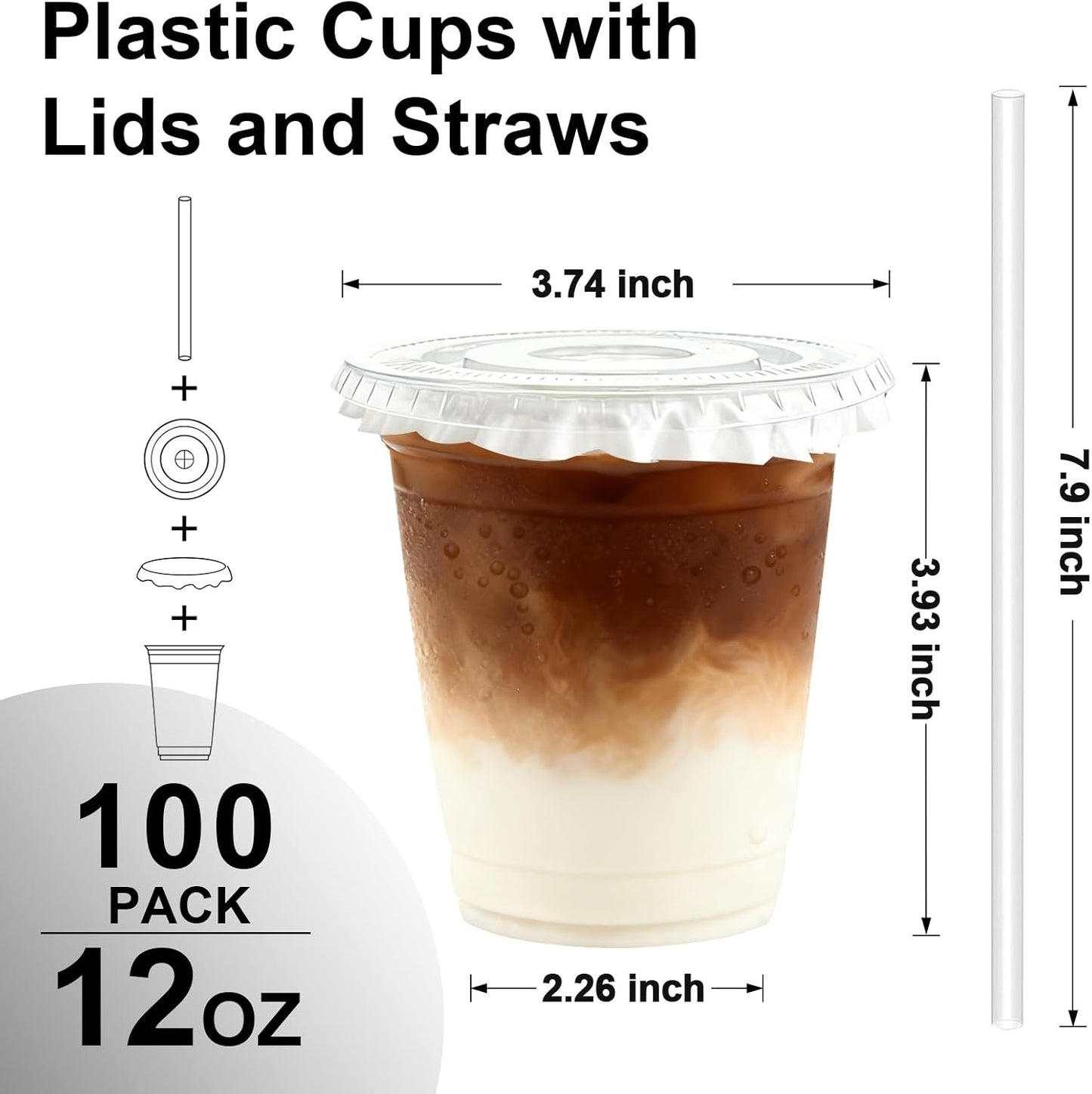 Lamosi 100 Pack 20 oz Clear Plastic Cups with Lids and Straws, Disposable Iced Coffee Cups with Lids for To-Go Cold Drinks, Smoothies and Slushie