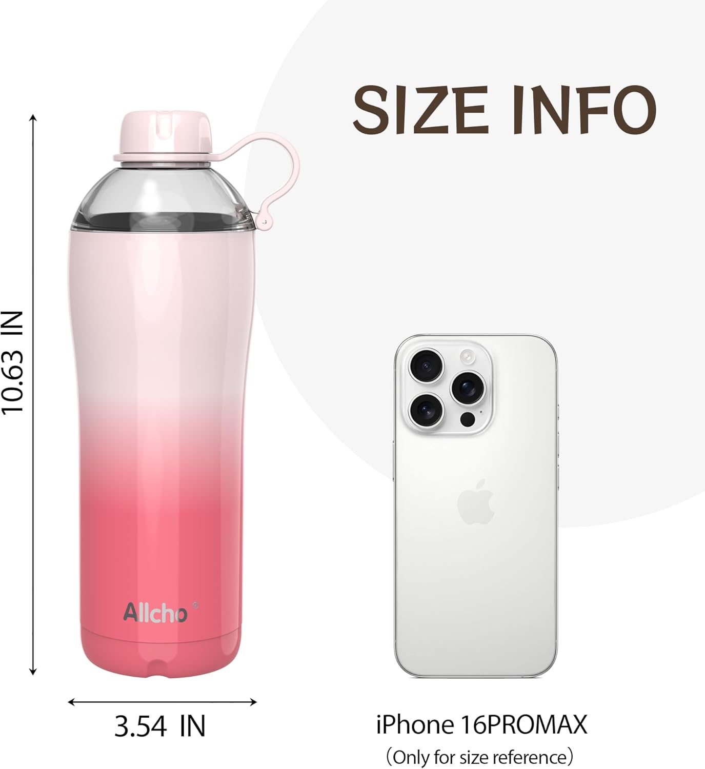 Allcho Insulated Water Bottle for Women, 18oz Stainless Steel Leak Proof Tumbler with 2 Lids, BPA-Free Tritan Chug & Straw Lid, Double Wall Vacuum Flask