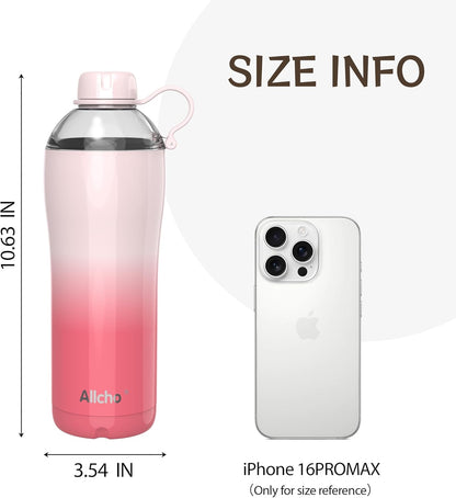Allcho Insulated Water Bottle for Women, 18oz Stainless Steel Leak Proof Tumbler with 2 Lids, BPA-Free Tritan Chug & Straw Lid, Double Wall Vacuum Flask