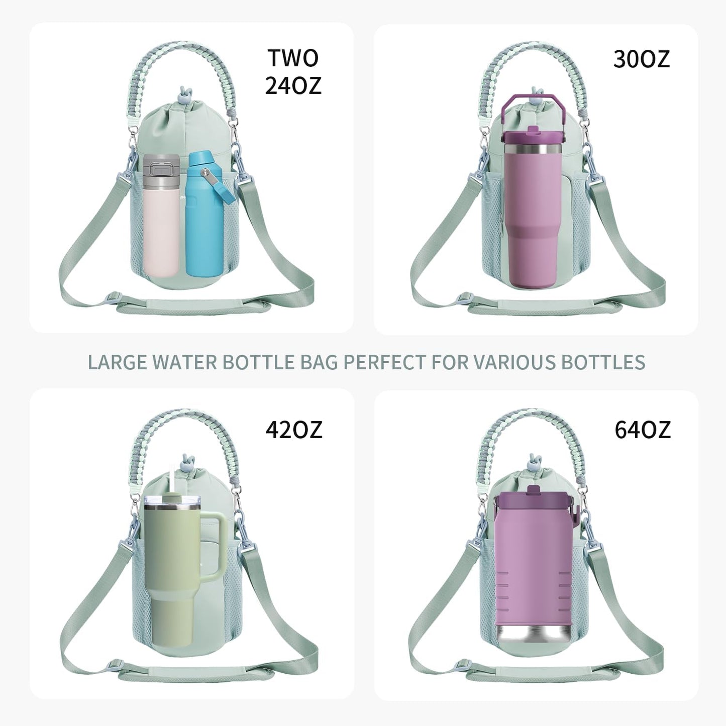 sportsnew Large Water Bottle Bag for 32/40/64oz Cup & Tumbler,Crossbody Insulated Cup Sleeve Bottle Holder Carrier with Strap