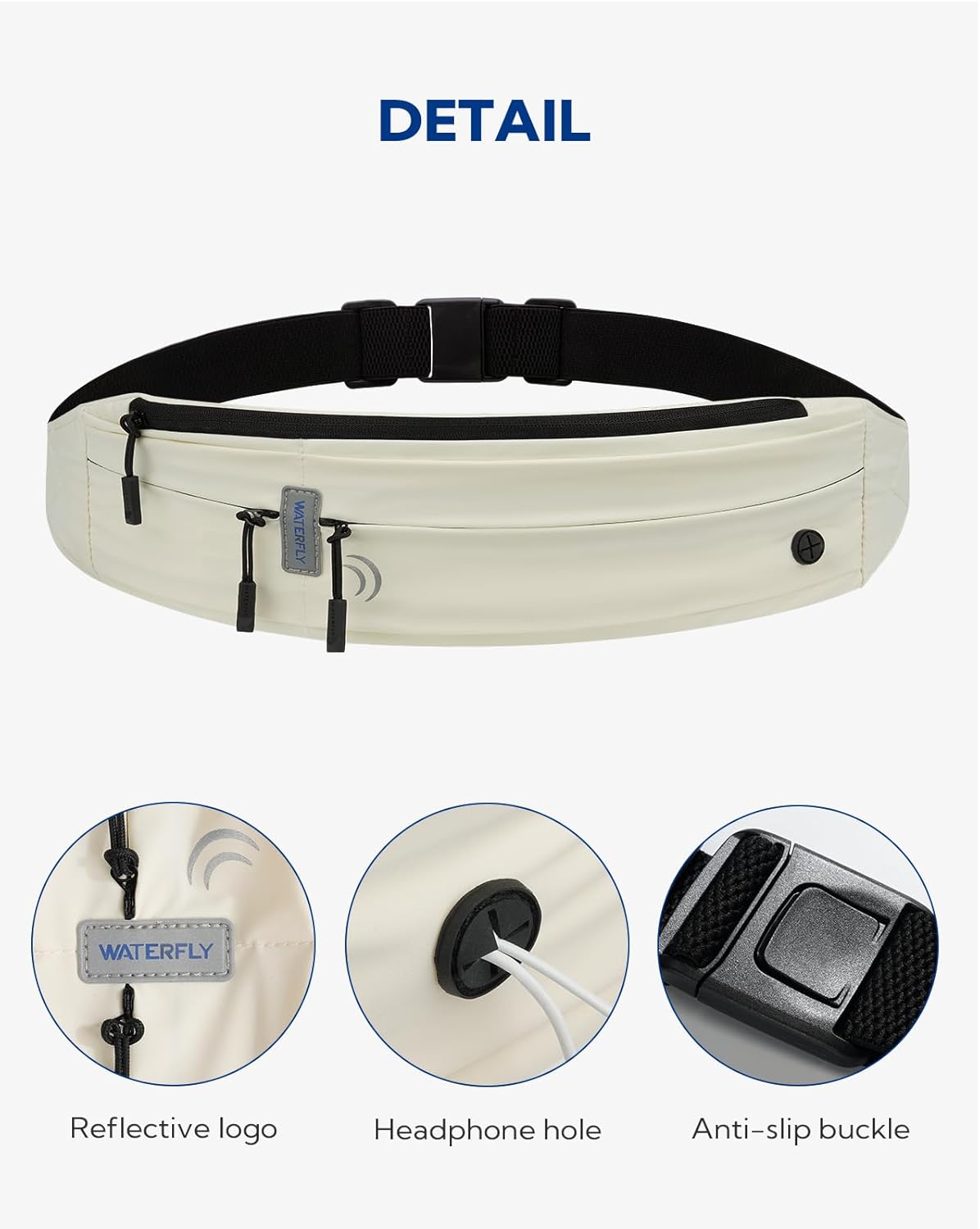 WATERFLY Running Belt Fanny Pack: Runner Marathon Jogging Waist Pack Sport Workout Exercise Fitness Phone Holder Belt for Men Women Jogger Slim Waist Bag Black