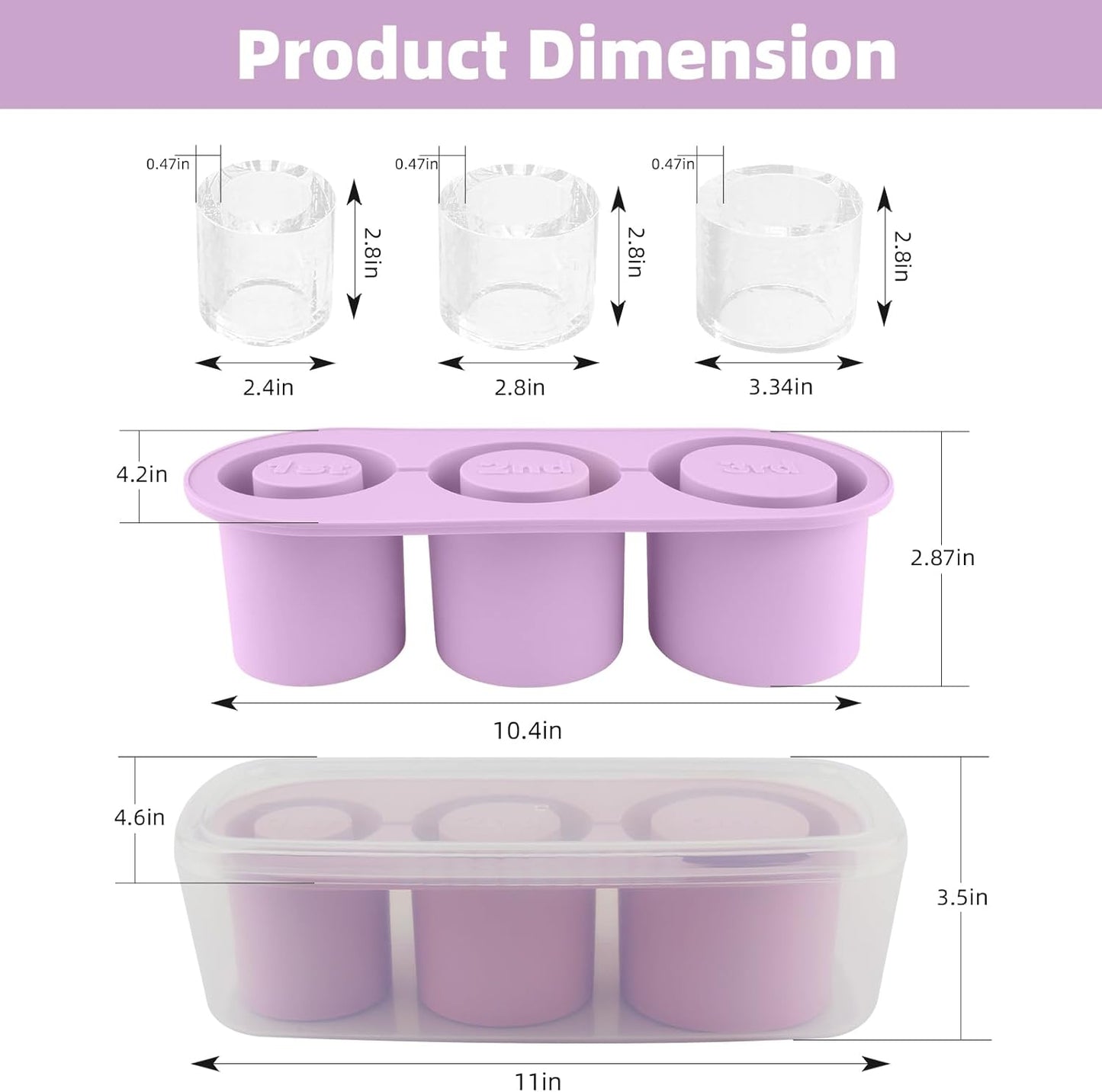 Fu Store Ice Cube Tray for Tumbler Cup 30-40 oz, 3pcs Silicone Ice Cube Molds With Lid and Bin for Chilling Cocktails Whiskey Drinks Juice Coffee Easy Fill and Release Ice Maker (Black, 40 oz)