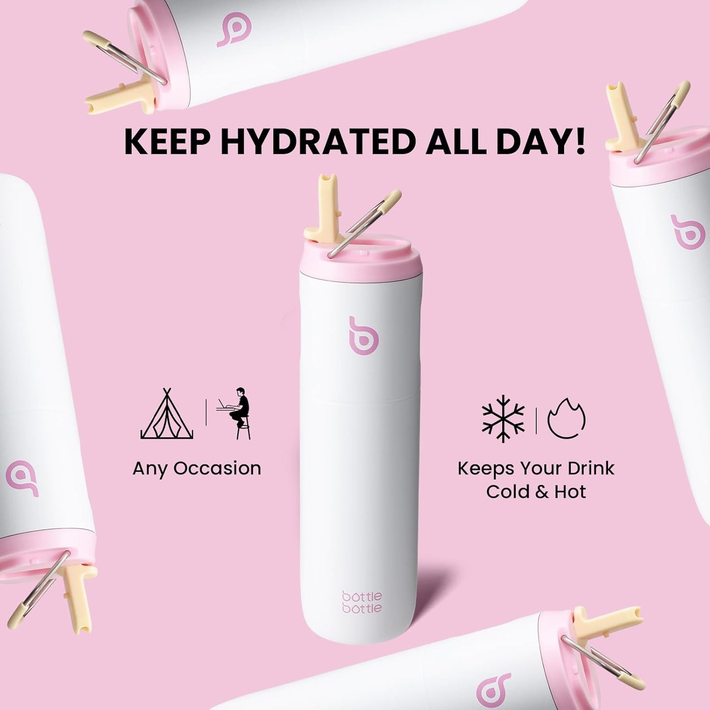 BOTTLE BOTTLE Insulated Water Bottle 24oz with Straw Lid and Handle for Sports Travel Gym Stainless Steel Water Bottles Double-Wall Vacuum Metal Leak Proof BPA-Free