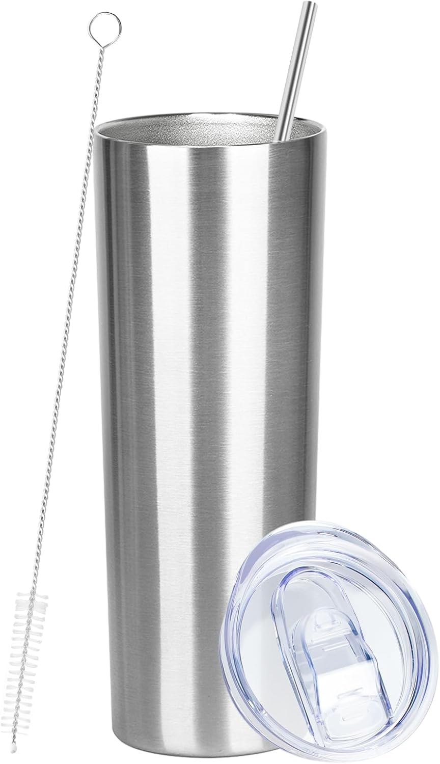 20 oz Skinny Tumblers with Lid and Straw,Stainless Steel Vacuum Insulated Tumbler Cup Double Wall Travel Coffee Mug, Thermal Water Tumbler for Hot and Cold Drinks(Rose Gold,1)