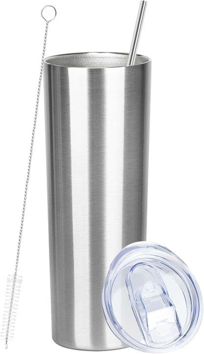 20 oz Skinny Tumblers with Lid and Straw,Stainless Steel Vacuum Insulated Tumbler Cup Double Wall Travel Coffee Mug, Thermal Water Tumbler for Hot and Cold Drinks(Rose Gold,1)