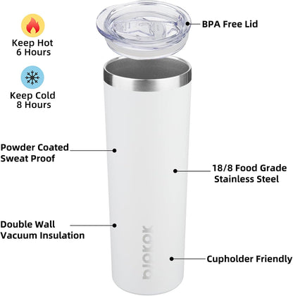 BJPKPK Skinny Tumbler with Lid 20 oz Stainless Steel Vacuum Insulated Double Wall Travel Coffee Water Tumblers Cup,White