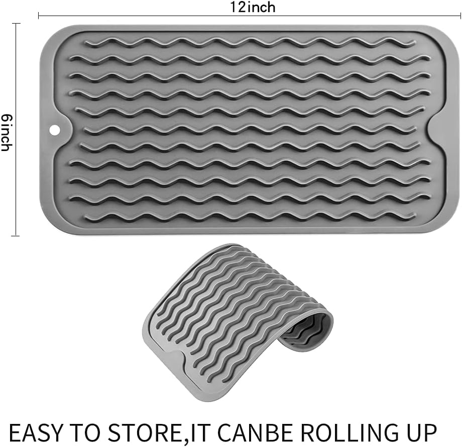 MicoYang Silicone Dish Drying Mat for Multiple Usage,Easy clean,Eco-friendly,Heat-resistant Silicone Mat for Kitchen Counter,Sink,Bar,Bottle,or Cup Green M 17 inches x 6 inches