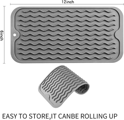 MicoYang Silicone Dish Drying Mat for Multiple Usage,Easy clean,Eco-friendly,Heat-resistant Silicone Mat for Kitchen Counter,Sink,Bar,Bottle,or Cup Green M 17 inches x 6 inches