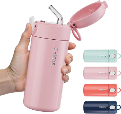 Exllena 10oz Small Insulated Water Bottle with One-Touch Soft Straw Lid, Double-Wall Vacuum Small Travel Water Bottle for Cold&Hot Drinks–Leak-Proof, Mini Flask for Handbag, Yoga, Sport(Mint)