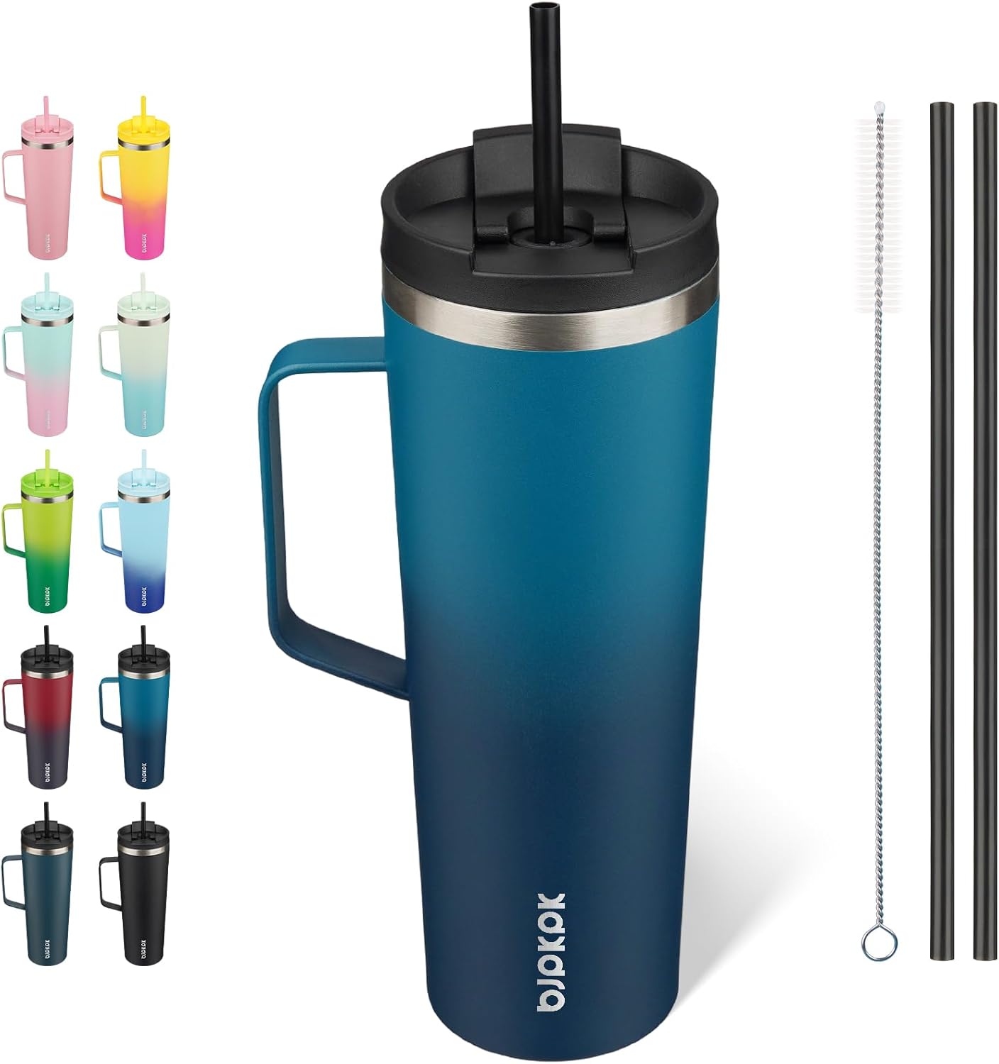 BJPKPK Insulated Tumbler with Handle, 18oz Insulated Tumblers with Lid and Straw, Stainless Steel Metal Water Bottles, Coffee Travel Mugs, Cups, Marshmallow