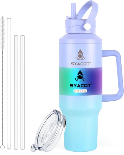 40 oz Tumbler with Handle and Straw or Convert to 40 oz Insulated Water Bottle Fits in Cup Holder. Stainless Steel Metal Water Flask with 2 Lids for Travel,Camping,Gym Sports Coffee Mug Thermal Cup