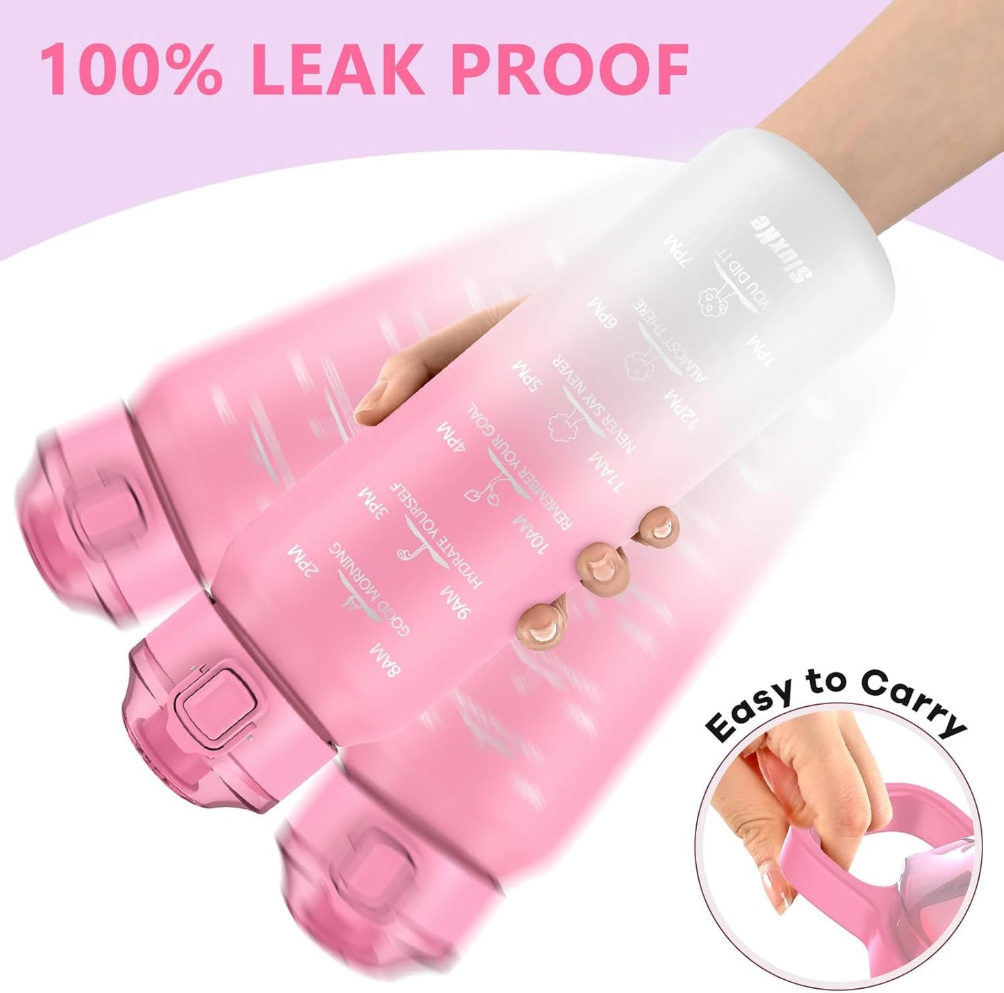 SLUXKE 24oz Insulated Water Bottle 18/10 Stainless Steel with 2Lids(Straw Lid& Spout Lids), 700ml Double Wall Vacuum Water Bottle with Handle Keep Cold and Hot for Men, Women & Kids PURPLE PINK