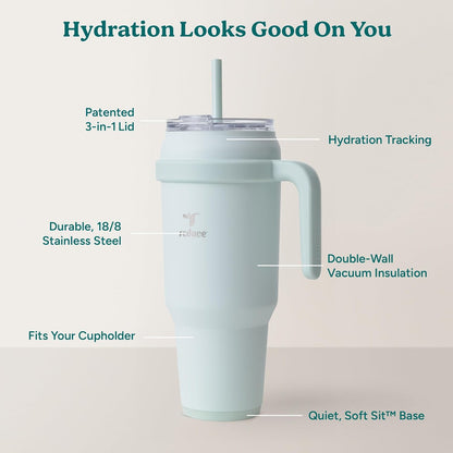 REDUCE 24 oz Stainless Steel Tumbler with Handle - Dual-Wall Vacuum Insulated Travel Mug, Sweat-Proof Lid & Reusable Straw - Keeps Drinks Cold for 24 Hrs, Fits Cupholders, Dishwasher Safe - Lilac Bud