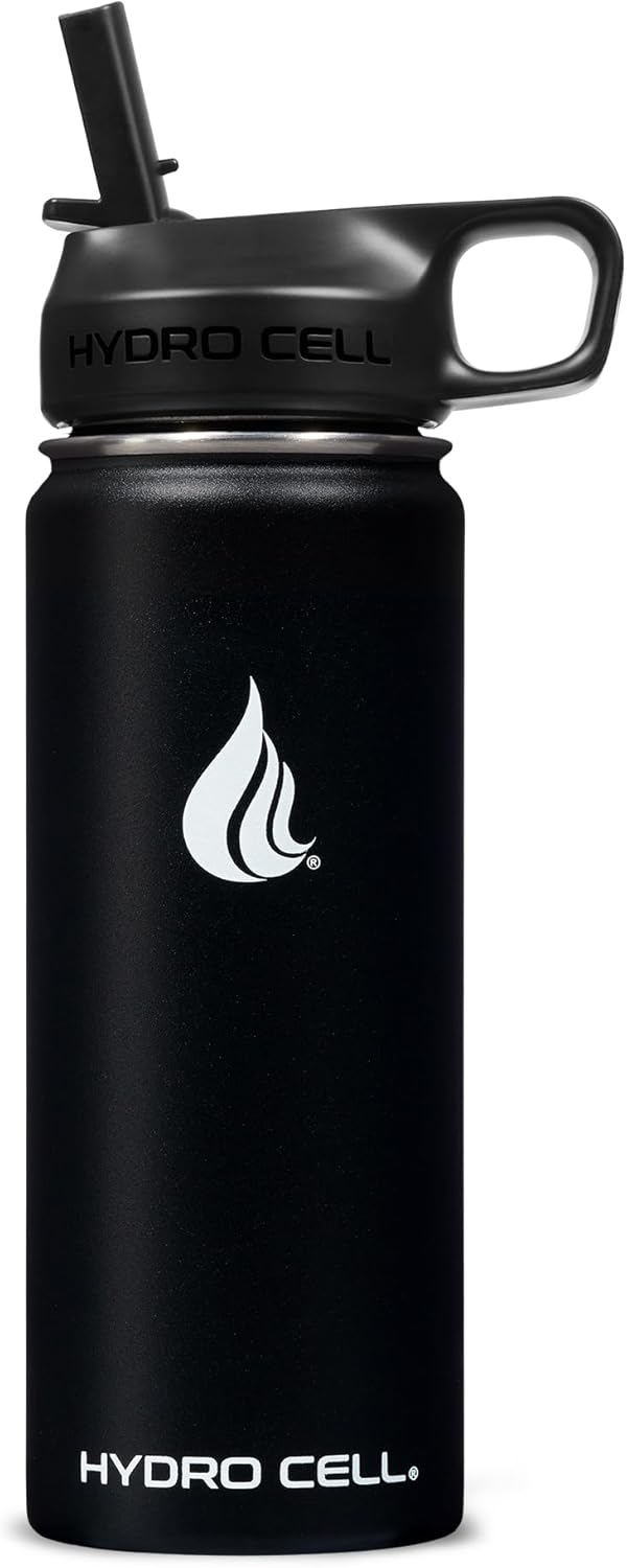 HYDRO CELL Stainless Steel Insulated Water Bottle with Straw - For Cold & Hot Drinks - Metal Vacuum Flask with Screw Cap and Modern Leakproof Sport Thermos for Adults (Neon 18oz)