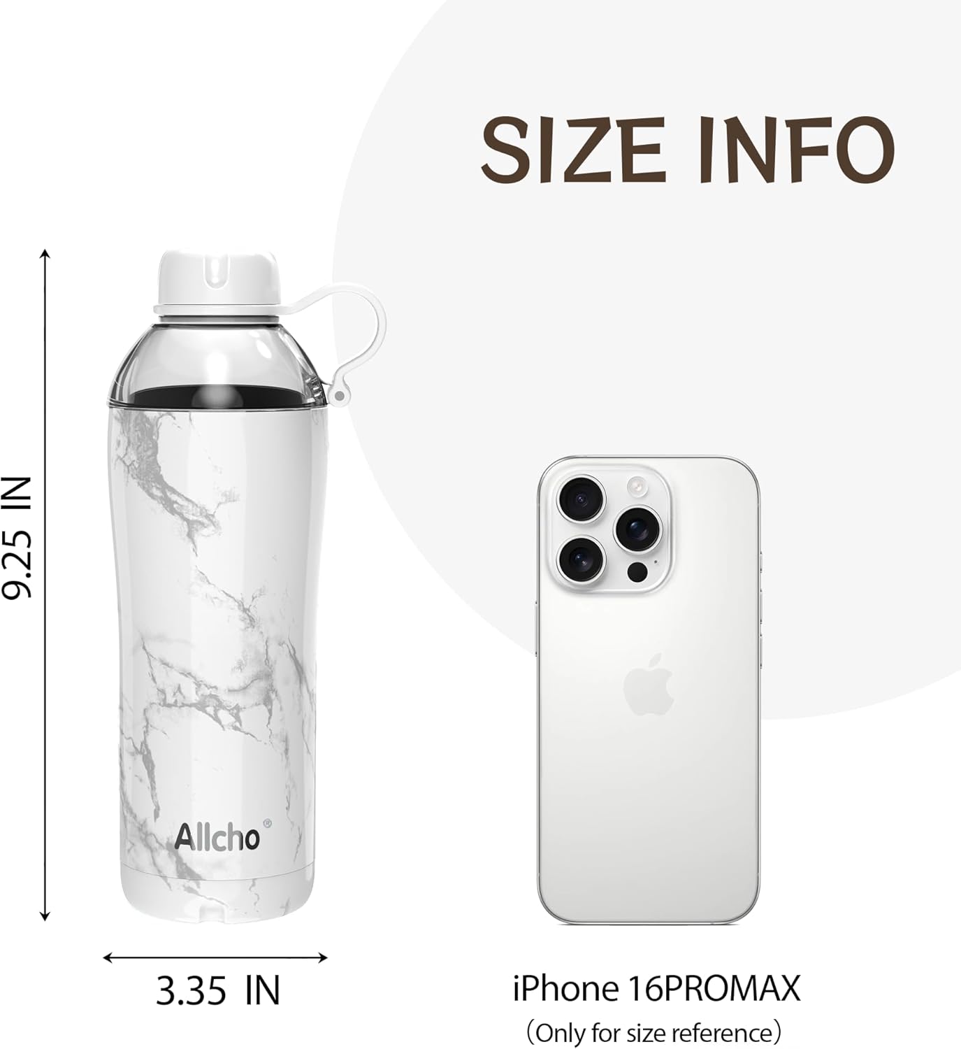 Allcho Insulated Water Bottle for Women, 18oz Stainless Steel Leak Proof Tumbler with 2 Lids, BPA-Free Tritan Chug & Straw Lid, Double Wall Vacuum Flask