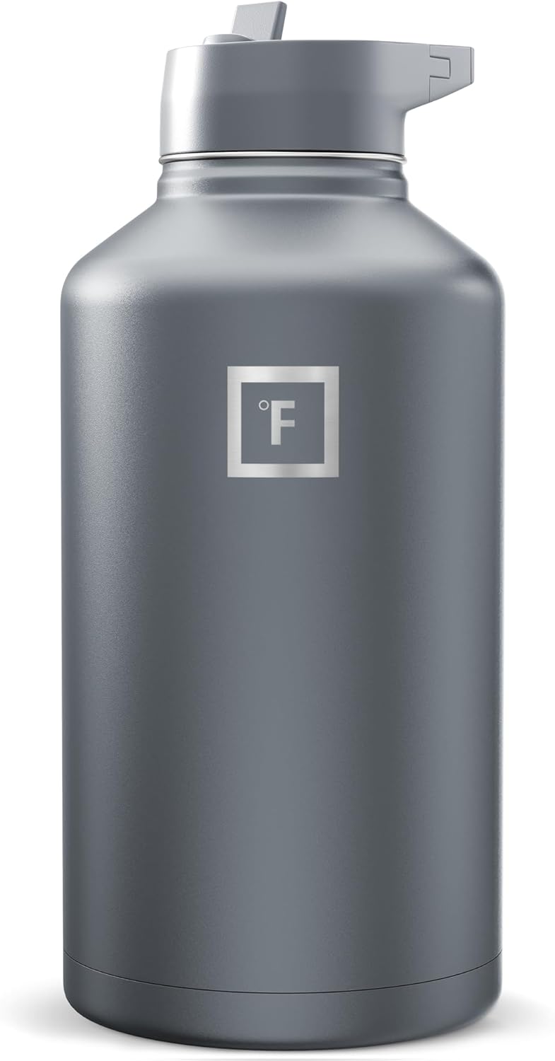 IRON °FLASK Camping & Hiking Hydration Flask with Straw, Wide Mouth Insulated Stainless Steel Sports Water Bottle - 40 oz Midnight Black
