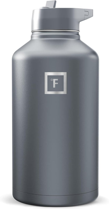 IRON °FLASK Camping & Hiking Hydration Flask with Straw, Wide Mouth Insulated Stainless Steel Sports Water Bottle - 40 oz Midnight Black