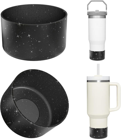 Airboat Upgrade 2PCS Protective Silicone Boot Bumper for Stanley Quencher Adventure 40oz 30oz IceFlow 20oz 30oz Tumbler, Water Bottle Bottom Sleeve Cover Accessories for Stanley Mug Cup(Black)