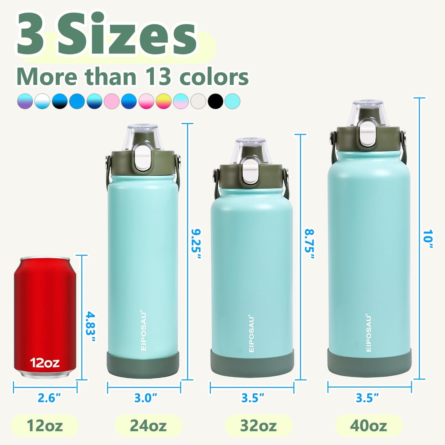 Insulated Water Bottle with Lid & Boot & Stickers, 24 oz Stainless Steel Sweat Free Bottle Keep Cold 24H, BPA-Free Sports Wide Mouth Water Bottle, BlueBlack