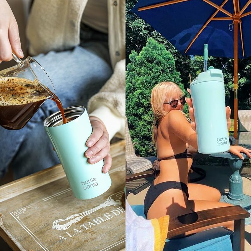 BOTTLE BOTTLE Coffee Tumbler with Dual-use Lid and Straw Double Walled Iced Travel Coffee Mug for Woman and Man 12 oz Stainless Steel Insulated Tumbler with Handle (blue)