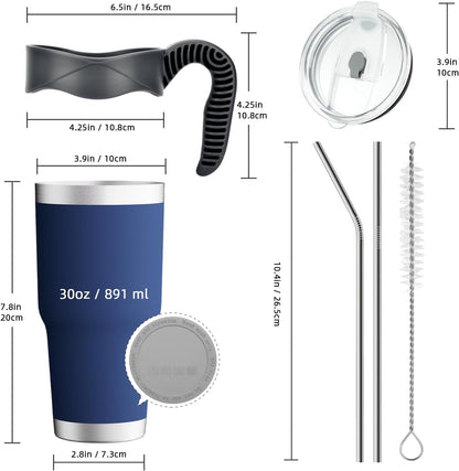GGQ 30oz Insulated Tumbler with Handle Food-Grade 304 Stainless Steel with Lid,Straw and Cleaning Brush,Double Wall Cup for Hot & Cold Beverages,Leak-Proof Sweat-Proof Travel Coffee Cup (Green)