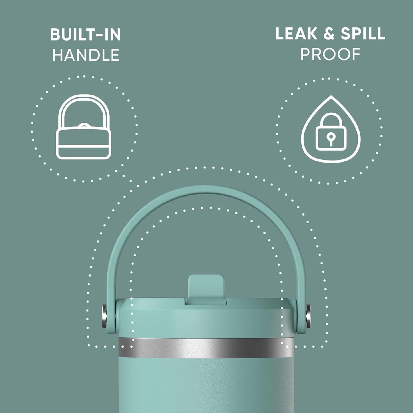 Hydrapeak Nomad 32oz Insulated Stainless Steel Travel Tumbler with Handle & Straw Lid, Leakproof, Cupholder Friendly, Keeps Drinks Cold 24 Hours, Reusable Bottle for Daily Hydration (Pale Sage)