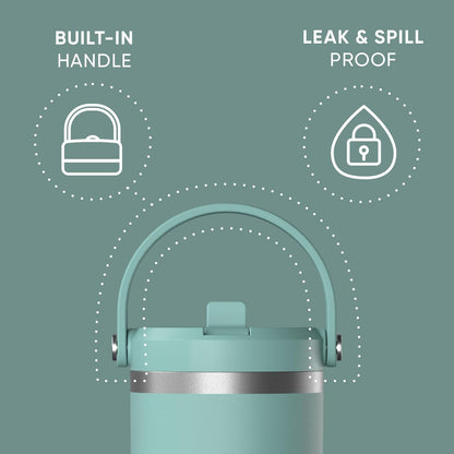 Hydrapeak Nomad 32oz Insulated Stainless Steel Travel Tumbler with Handle & Straw Lid, Leakproof, Cupholder Friendly, Keeps Drinks Cold 24 Hours, Reusable Bottle for Daily Hydration (Pale Sage)