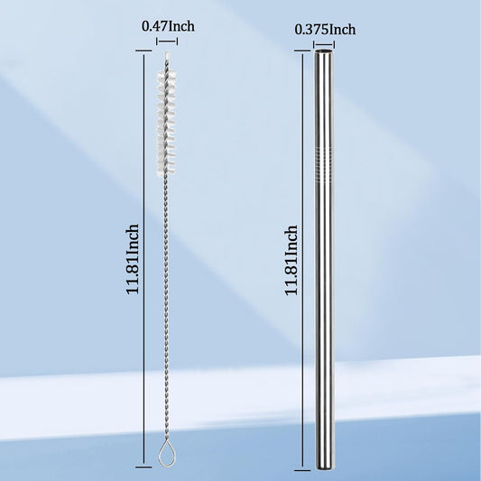 Stainless Steel Straw Replacement for Stanley 40 oz 30 oz,6 PCS Straight Reusable Metal Straws with Cleaning Brush, Compatible for 40oz Stanley Cup Tumbler