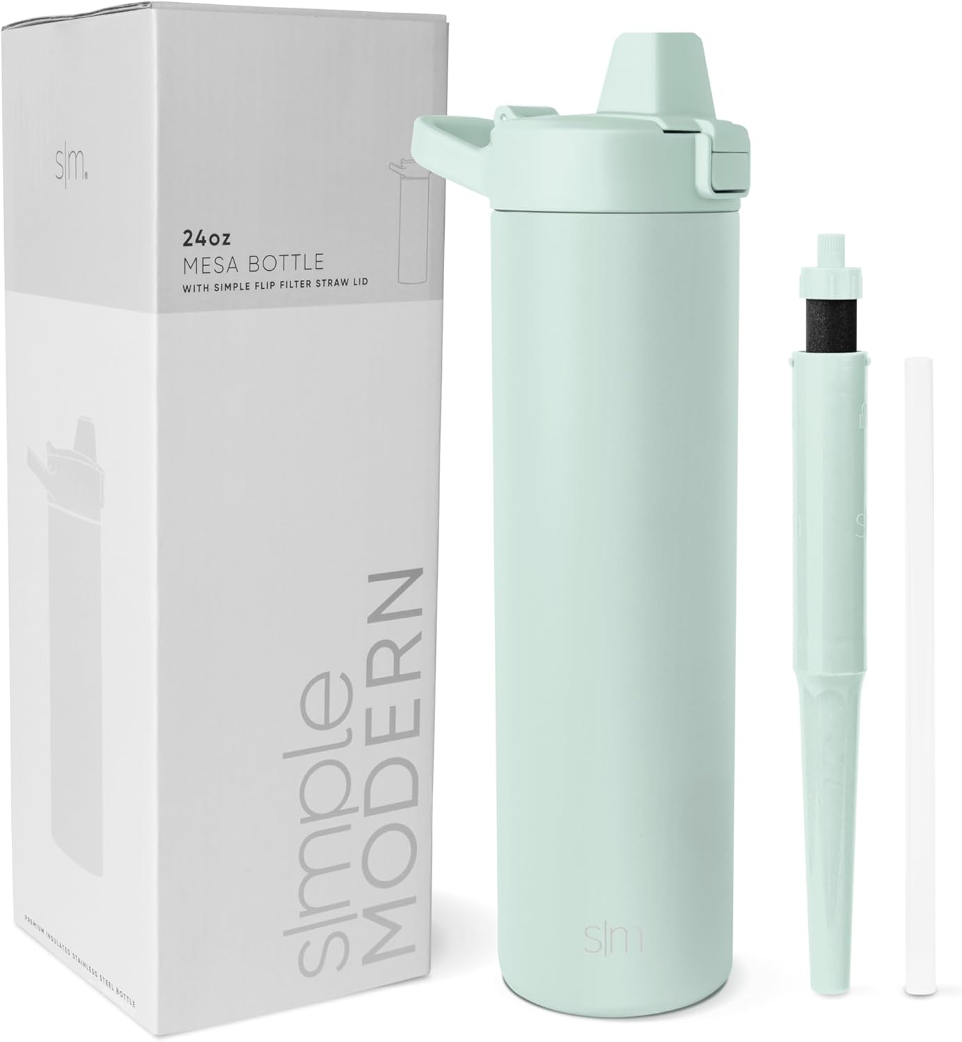 Simple Modern Filtered Water Bottle | Insulated Stainless-Steel Carbon Filter Travel Water Bottles | Reusable for Clean Drinking Water On The Go | 34oz, Sea Glass Sage