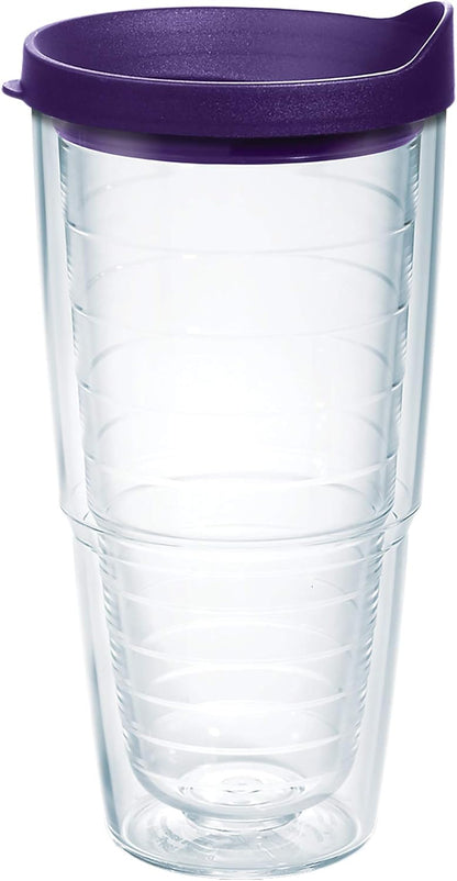 Tervis Clear & Colorful Lidded Made in USA Double Walled Insulated Tumbler Travel Cup Keeps Drinks Cold & Hot, 24oz, Black Lid, 1 Count (Pack of 1)