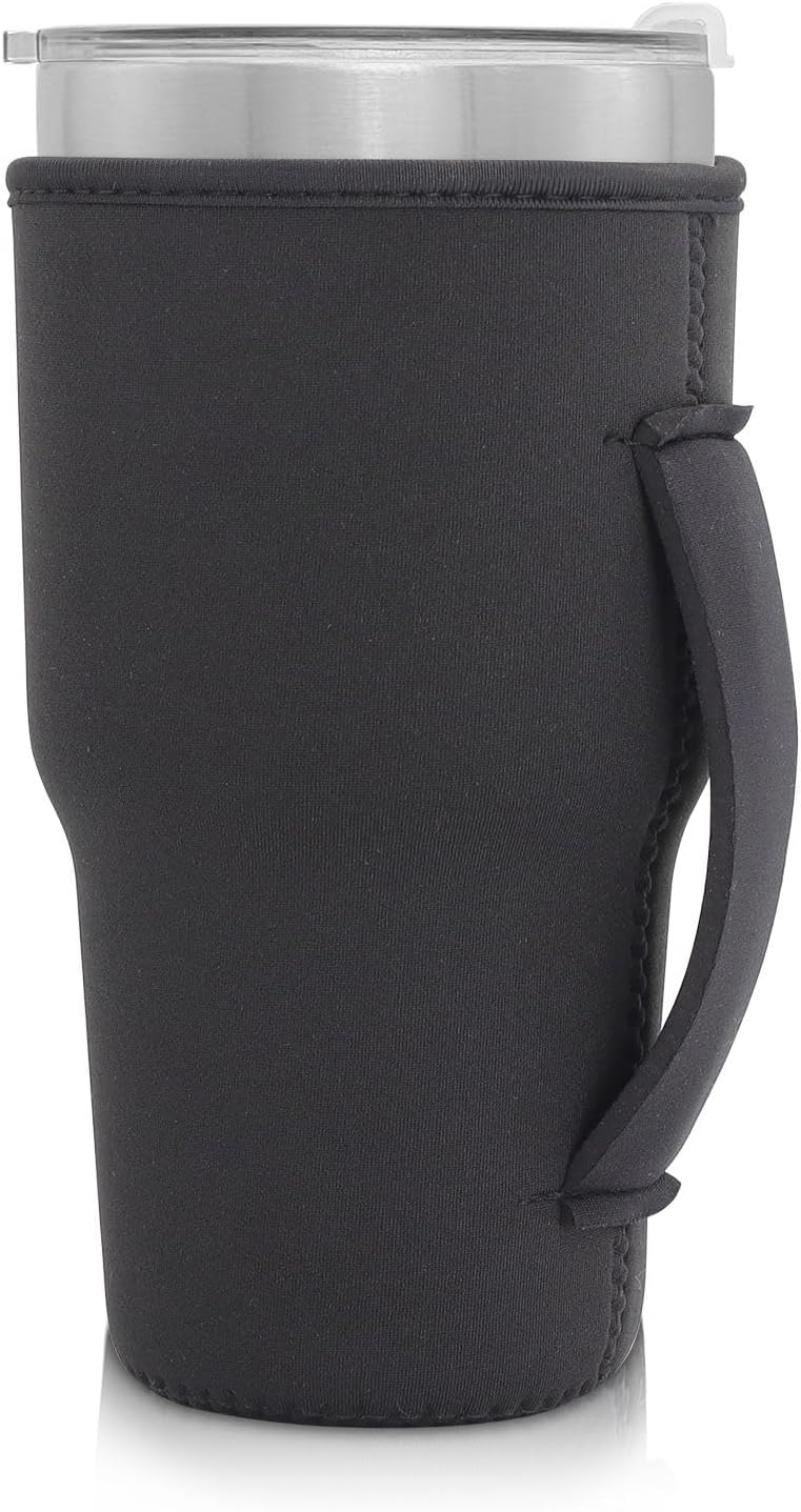 Reusable Iced Coffee Cup Sleeve Neoprene Insulated Sleeves Cup Holder with handle Idea for 30oz - 32oz Tumbler Cups, Protein Shake Bottles(Only Cup Sleeves), Black - Colors A