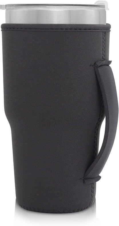 Reusable Iced Coffee Cup Sleeve Neoprene Insulated Sleeves Cup Holder with handle Idea for 30oz - 32oz Tumbler Cups, Protein Shake Bottles(Only Cup Sleeves), Black - Colors A